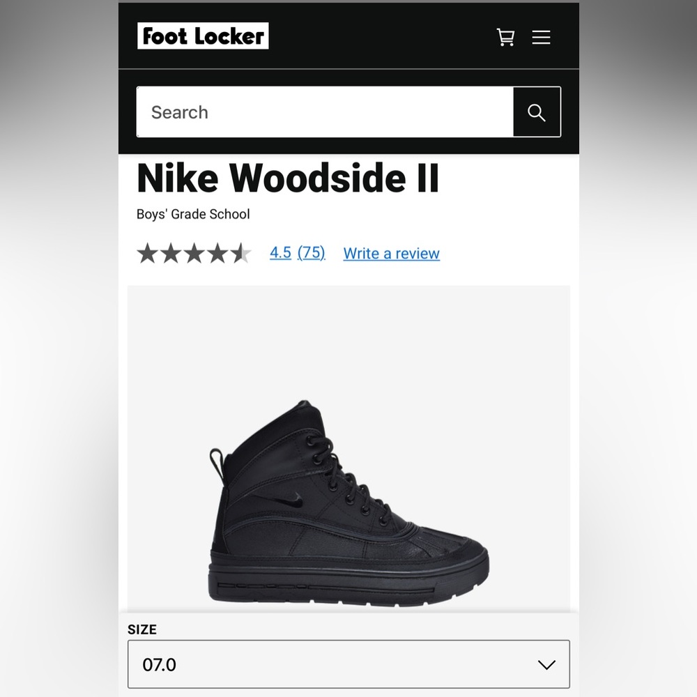 Nike Woodside boots youth size 7 black